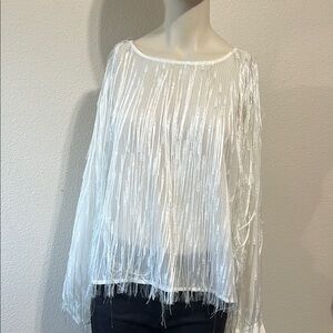 VICI Elegant White Fringe Top